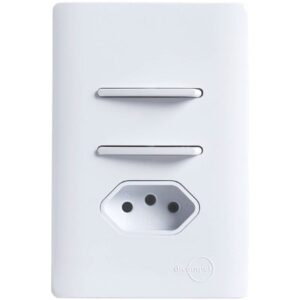 2 Interruptores Simples e Tomada 2P+T de 20 Ampères com Placa 4x2 Branca da Linha Novara - DC-1100/26 - DICOMPEL
