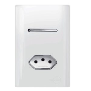 1 Interruptor Simples + Tomada Universal 2P+T 10A Cromado com Placa 4X2 Branco - 120019 - NOVARA