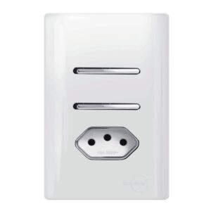 2 Interruptores Simples + Tomada Universal 2P+T 20A Cromado com Placa 4x2 - DC-120026 - NOVARA