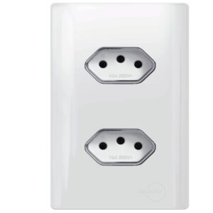 2 Tomadas Universal Horizontal 2P+T 10A Cromado com placa 4x2 Branca - DC-120032 - NOVARA