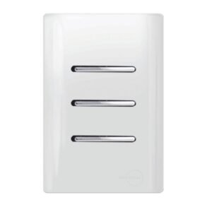 Interruptor Simples Horizontal Cromado 3 Teclas Simples Placa 4x2 Branca - DC-12008 - NOVARA