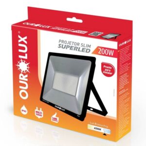 Projetor SuperLed Slim Preto Bivolt de 200 Watts e 6500K - 03269 - OUROLUX