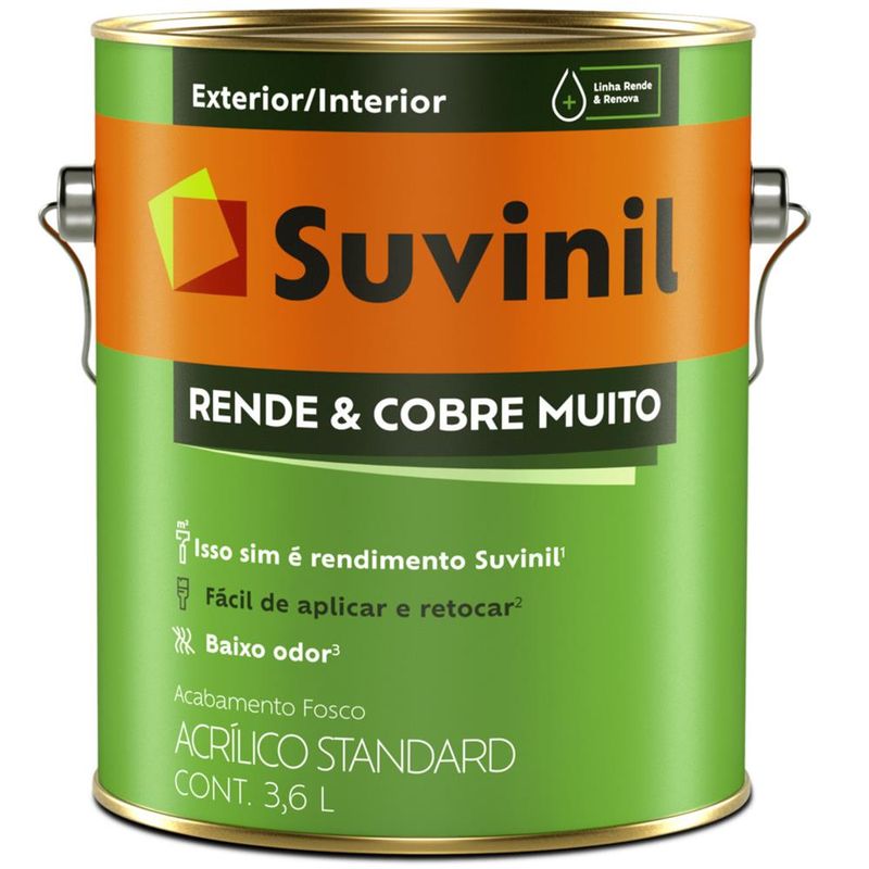 Tinta Acrílica Rende & Cobre Muito Fosco 3.6 Litros Palha - 50308447 - SUVINIL