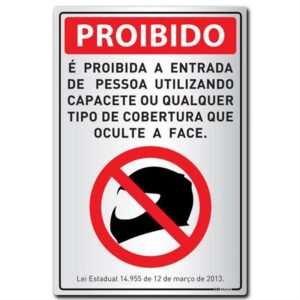 Placa de Alumínio Auto-Adesiva 16x23cm É Proibida a Entrada de Pessoas Utilizando Capacete - 170 SP - SINALIZE