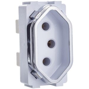Módulo de Tomada Branco com Cromado 2P+T de 10 Ampères da Linha Novara - DC1200-38 - DICOMPEL