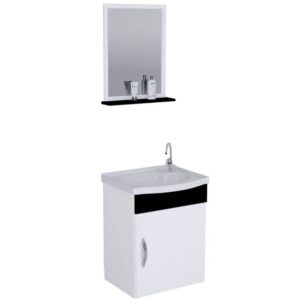 Kit Siena com Armário Suspenso + Espelho, Pia e 1 Porta de 39cm Preta - 578215 - A.J.RORATO