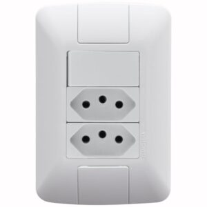 Conjunto 4x2 com 1 Interruptor Simples 6 Amperes 250 Volts e 2 Tomadas 2P+T 10 Amperes 250 Volts Tramontina Aria Branco - 57241087 - TRAMONTINA
