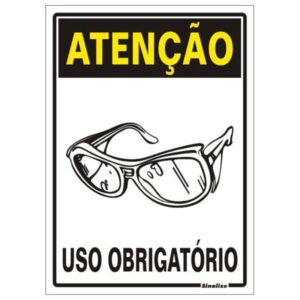 Placa de Poliestireno Auto-Adesiva 20x30cm Atenção Uso Obrigatório de Óculos de Proteção - 250 AT - SINALIZE