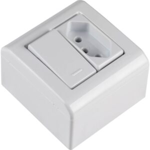 Caixa de Sobrepor com 1 Interruptor Simples e 1 Tomada 2P+T de 10 Ampères e 250 Volts LizFlex Branca - 57304013 - TRAMONTINA