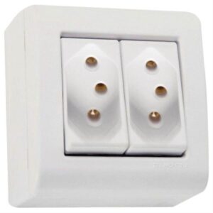 Caixa de Sobrepor LizFlex Branca com 2 Tomadas 2P+T de 20 Ampères e 250 Volts - 57304025 - TRAMONTINA