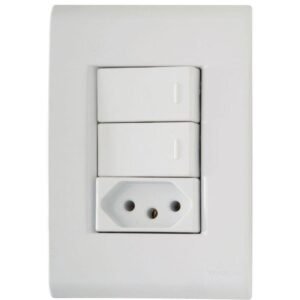 Conjunto Liz Branco 4x2 com 2 Interruptores Paralelos de 10 Ampères e 250 Volts + 1 Tomada 2P+T de 10 Ampères e 250 Volts - 57170074 - TRAMONTINA