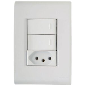 Conjunto Liz Branco 4x2 com 2 Interruptores Paralelos de 10 Ampères e 250 Volts + 1 Tomada 2P+T de 20 Ampères e 250 Volts - 57170075 - TRAMONTINA