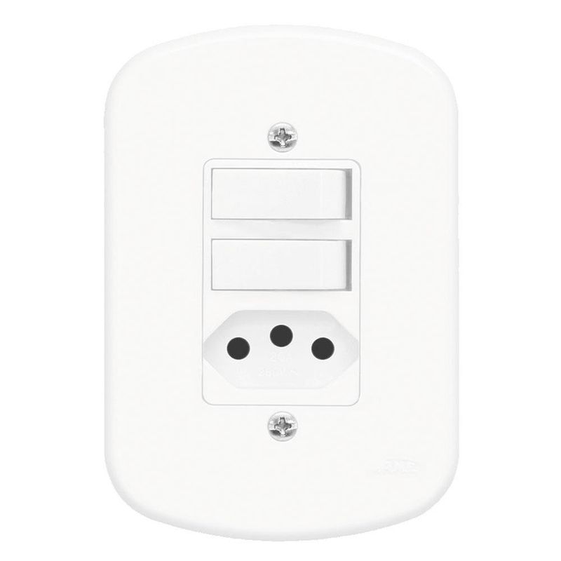 Conjunto 2 Interruptores Simples + Tomada 2P+T 20A 250 Volts Blanc - 1364 - FAME