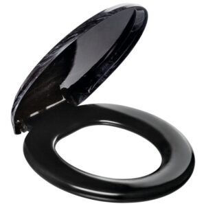 Assento Sanitário Em Plástico Almofadado Tampa Efeito Mármore Preto Linha Primafer Atlas PR1069-1 - PRIMAFER