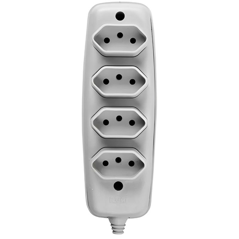 Tomada em Barra Quadrupla 2P 10A 250Volts Cinza - 16340 - ILUMI