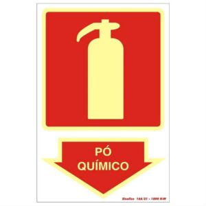 Placa de PVC Fotoluminescente Auto-Adesiva 20x30 Extintor de Pó Quimico - 250 BR - SINALIZE
