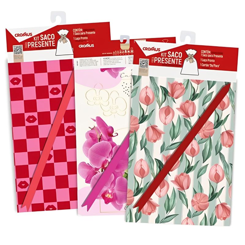 Kit Saco de Presente Feminino 45x59cm 1 Unidade Sortido - 350111 - CROMUS