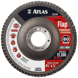 Disco Abrasivo Flap com 115mm Grão 80 de Zircônia - AT25/80 - PINCEIS ATLAS