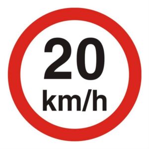 Placa de Poliestireno Auto-Adesiva 45x45cm Velocidade Maxíma Permitida 20Km/h - 300 AB - SINALIZE