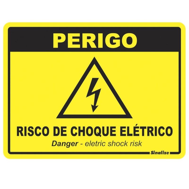 Placa de Poliestireno Auto-Adesiva 15x20cm Perigo Risco de Choque Elétrico - 220 BY - SINALIZE