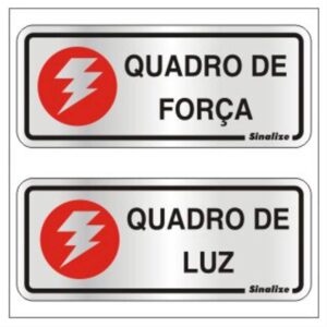2 Placas de Alumínio Auto-Adesiva 15x6cm Quadro de Força / Quadro de Luz -120 AL - SINALIZE