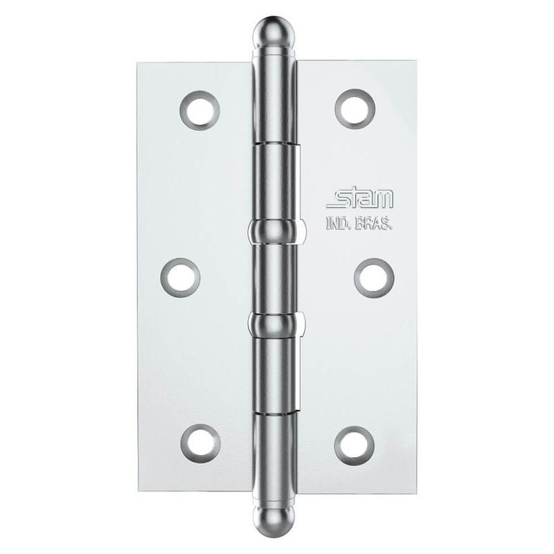 Dobradiça Pino e Bola 3.1/2" x 2.5/16" x 1,7mm Cromado com 2 Anéis - 42020 - STAM
