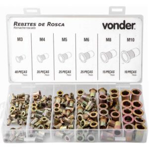 Jogo de Rebites de Rosca M3 a M10 com 150 Peças - 3581003010 - VONDER