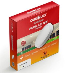 Painel Abs Led Sobrepor 18 Watts Bivolt 4000K Redondo - 02909A - OUROLUX