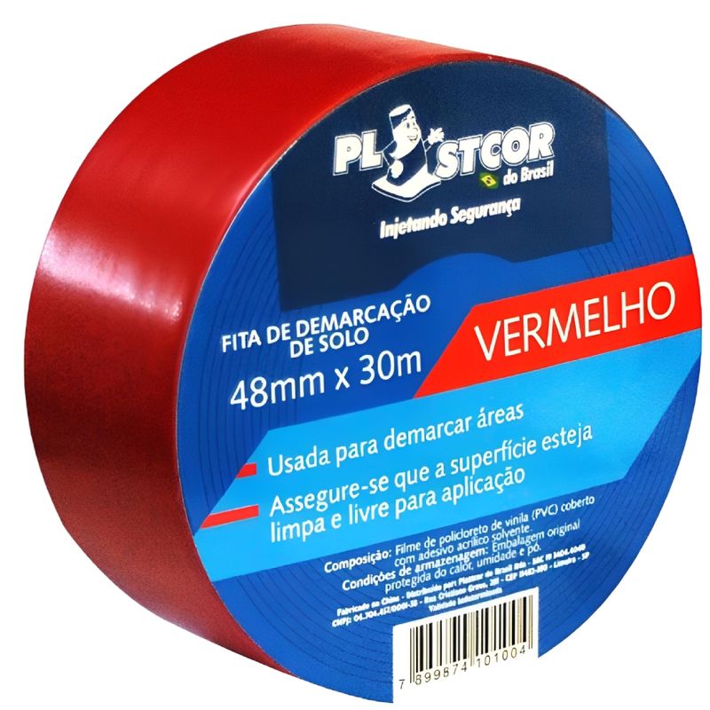 Fita de Demarcação 48mm x 30 metros Vermelho - 700.01513 - PLASTCOR