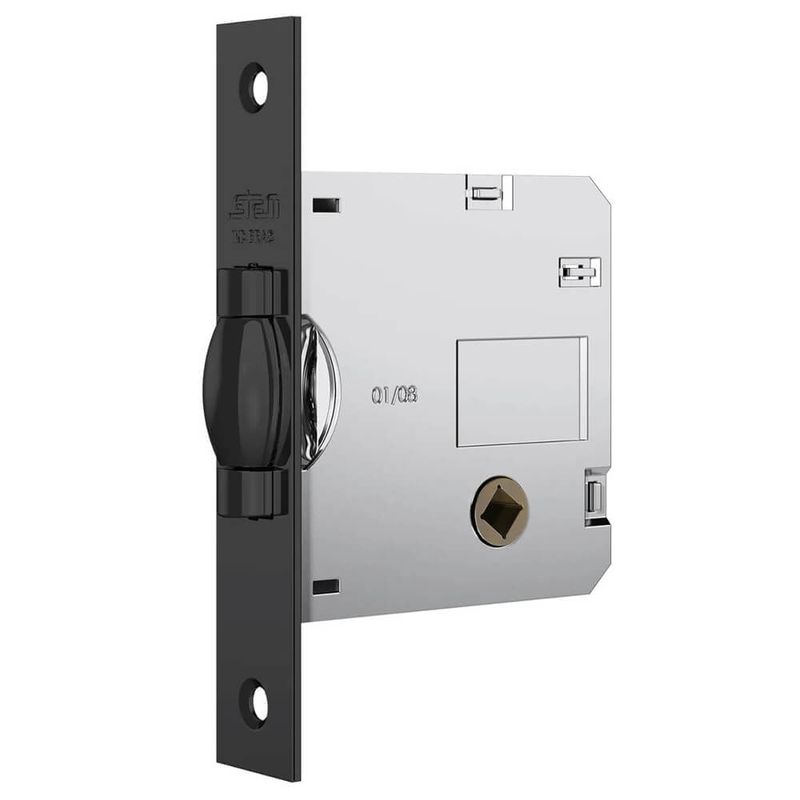 Fechadura Nice 1025 com Trinco Rolete e Roseta Quadrada Black para Banheiro - 40881 - STAM