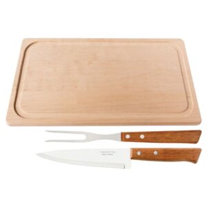 Jogo Trinchante para Churrasco em Aço Inox e Cabos de Madeira Natural com 3 Peças - 22399089 - TRAMONTINA